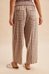 Mocha Gingham Barrel Leg Pants