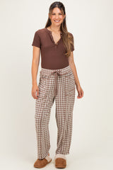 Mocha Gingham Barrel Leg Maternity Pants