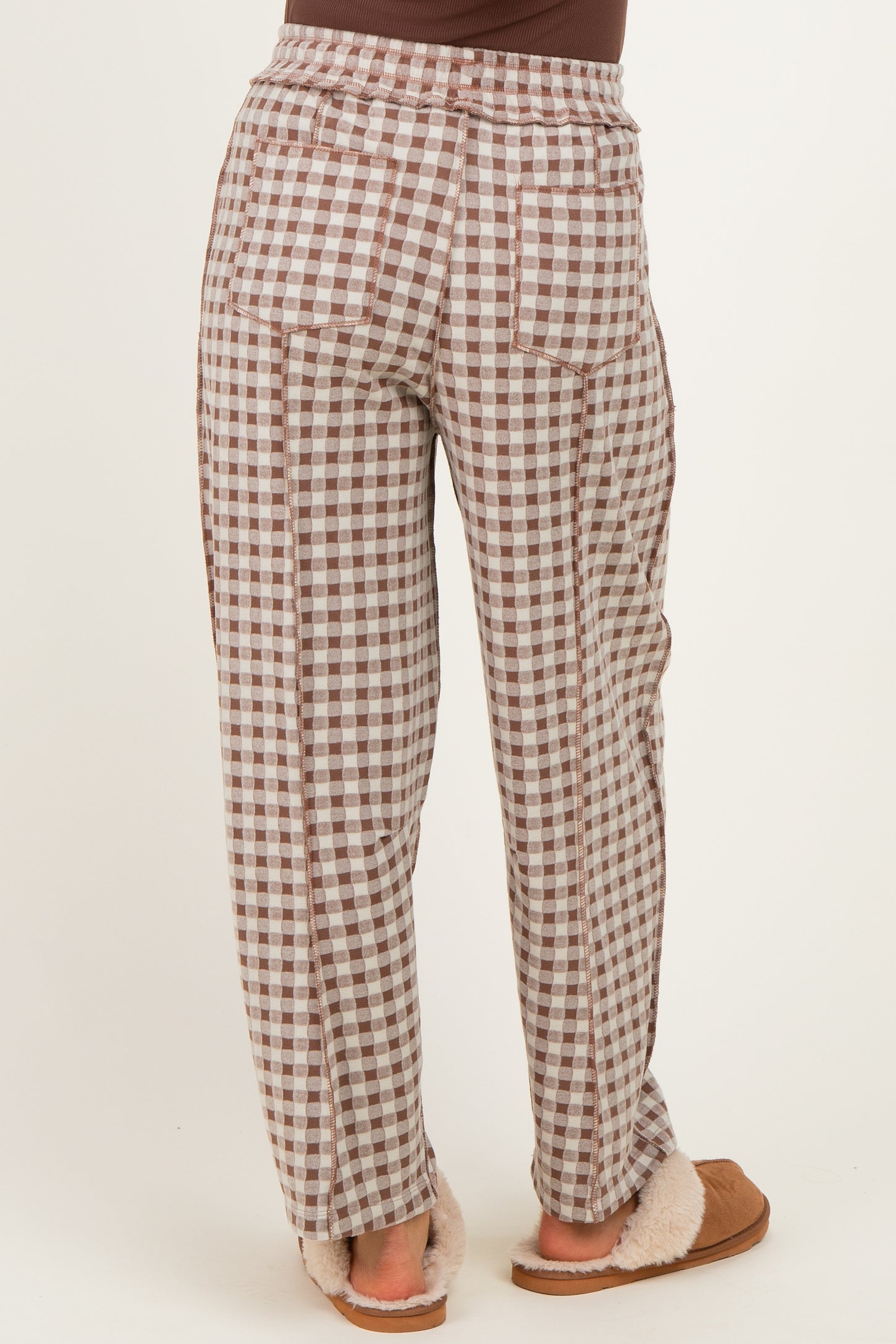 Mocha Gingham Barrel Leg Maternity Pants