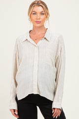 Sage Striped Oversized Sheer Linen Maternity Button Down