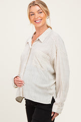 Sage Striped Oversized Sheer Linen Maternity Button Down