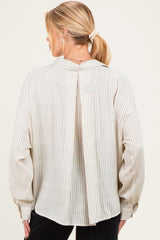 Sage Striped Oversized Sheer Linen Maternity Button Down