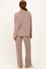 Cocoa Button Down Top Wide Leg Pant Pajama Set