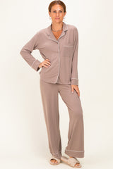 Cocoa Button Down Top Wide Leg Pant Pajama Set