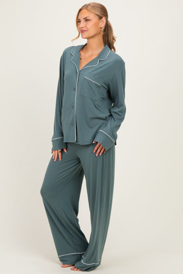 Ash Jade Button Down Top Wide Leg Pant Pajama Set
