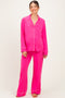 Fuchsia Button Down Top Wide Leg Pant Maternity Pajama Set