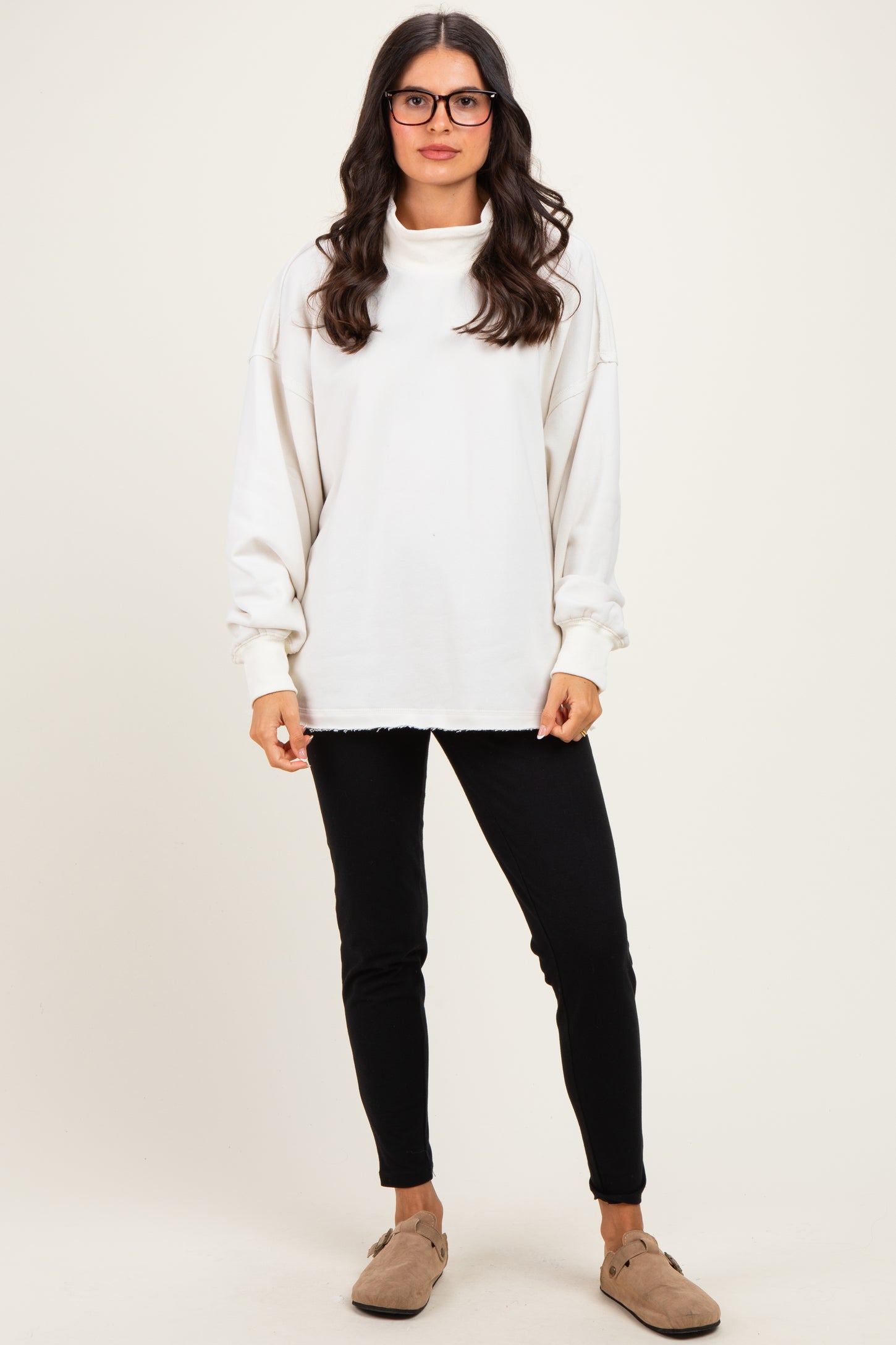 Clean Ivory Washed Oversized Mock Neck Sweatshirt