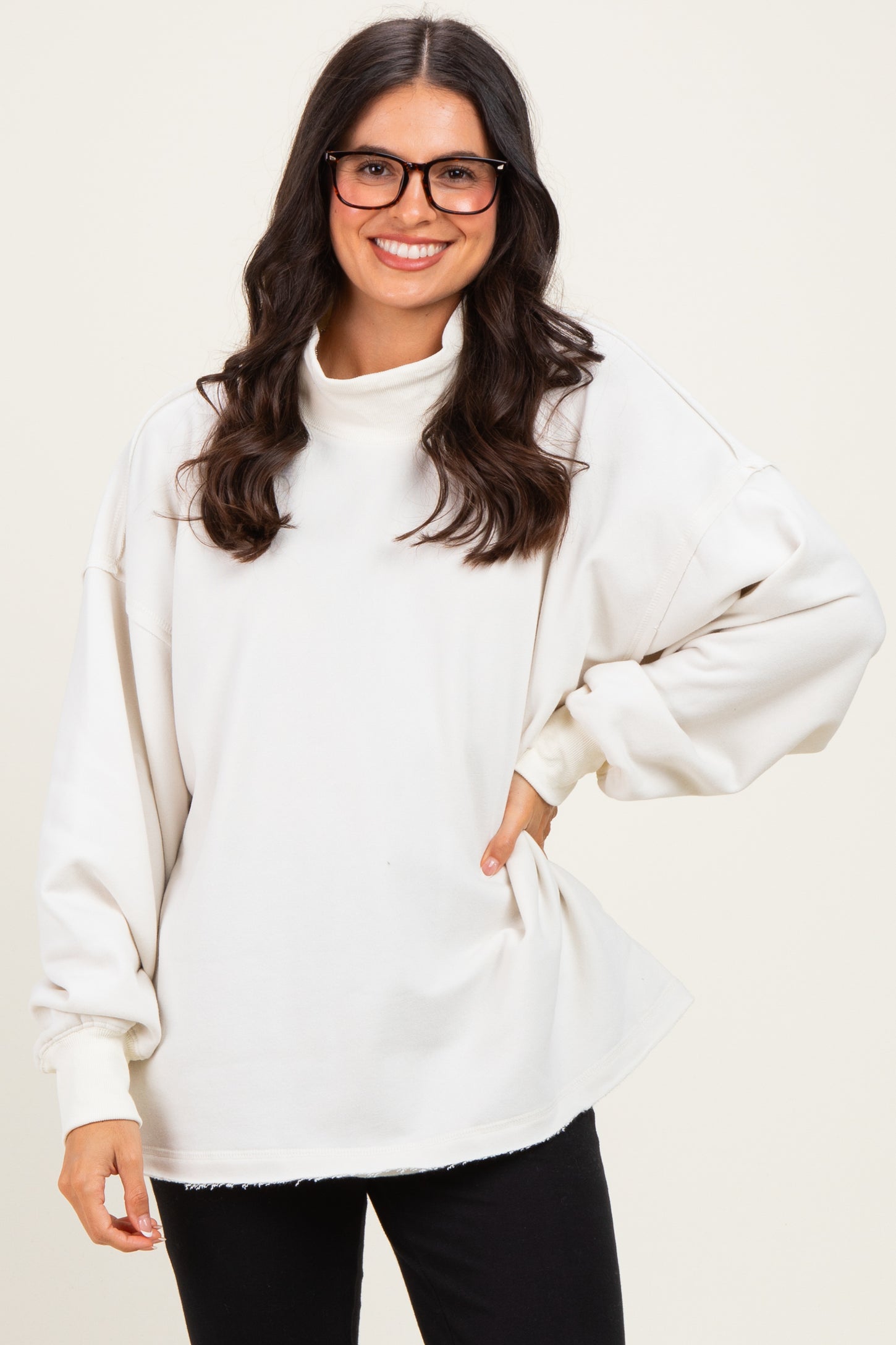 Clean Ivory Washed Oversized Mock Neck Maternity Sweatshirt