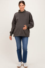 Charcoal Washed Oversized Mock Neck Maternity Sweatshirt