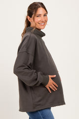Charcoal Washed Oversized Mock Neck Maternity Sweatshirt