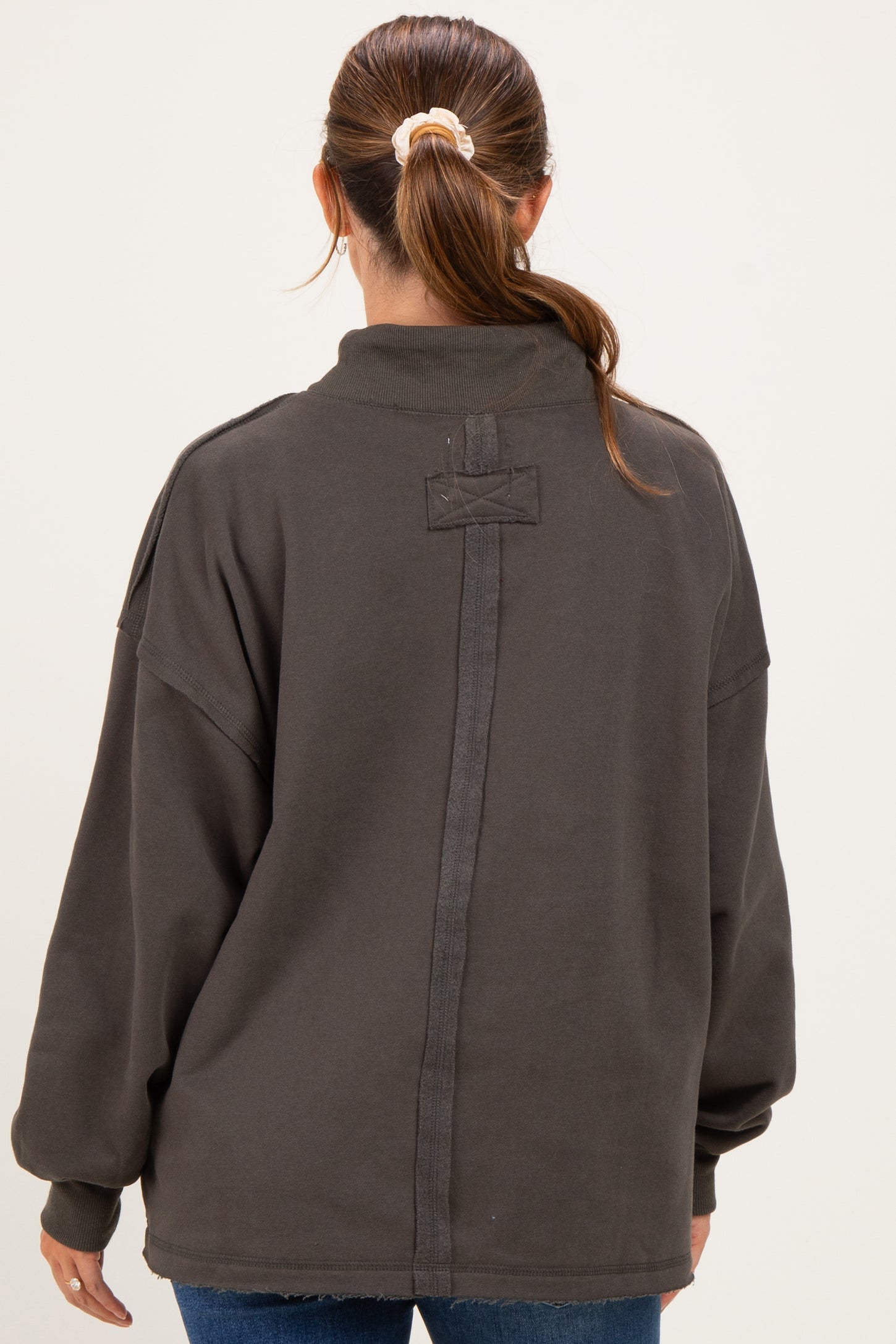 Charcoal Washed Oversized Mock Neck Maternity Sweatshirt