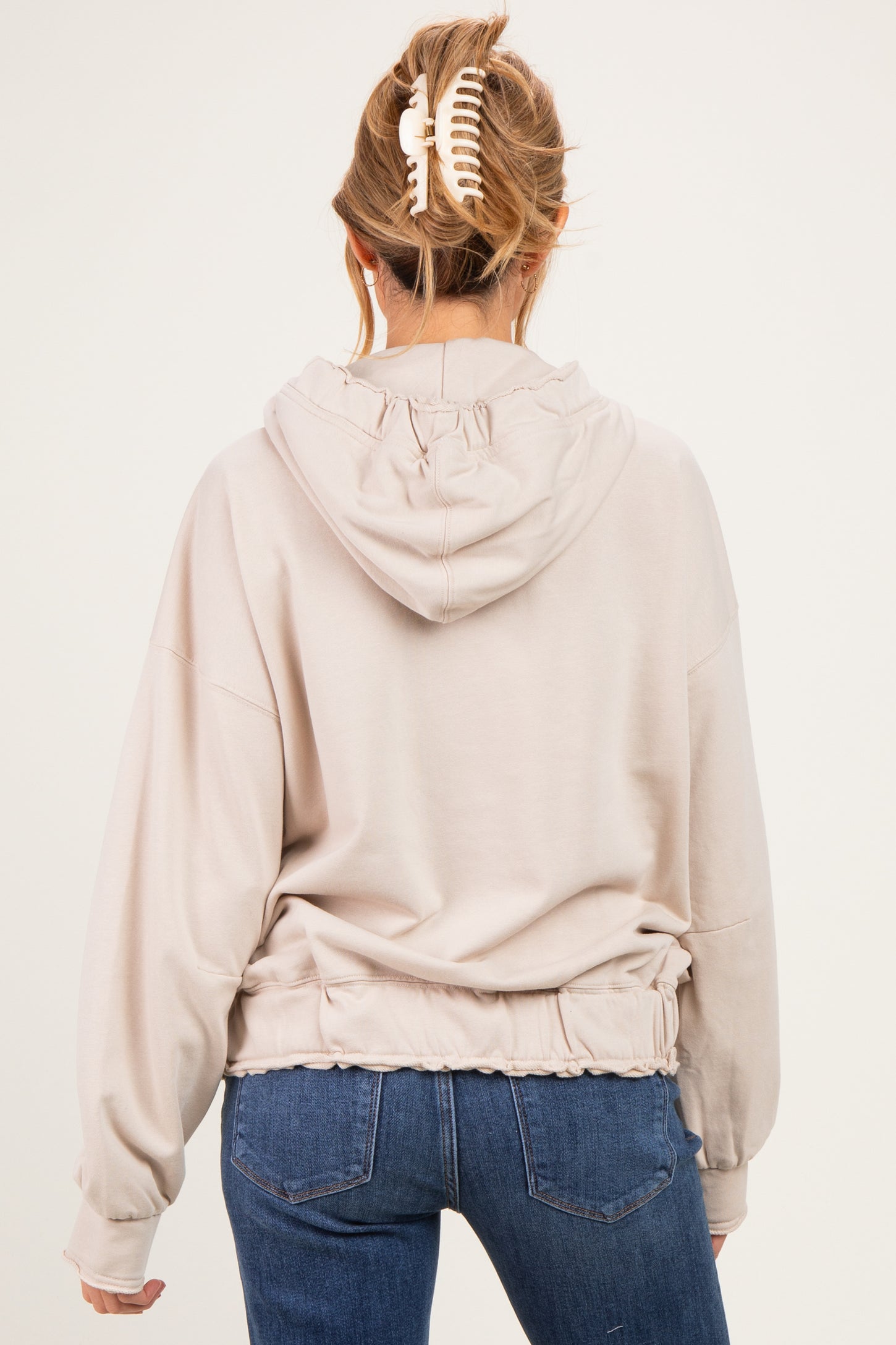 Oatmeal Oversized Fleece Terry Maternity Hoodie