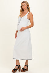 Off White Floral Textured Two Tone Rib Button Front Square Neck