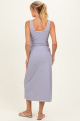 Lavender Cable Knit Sleeveless Maternity Midi Dress