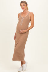 Tan Cable Knit Sleeveless Maternity Midi Dress