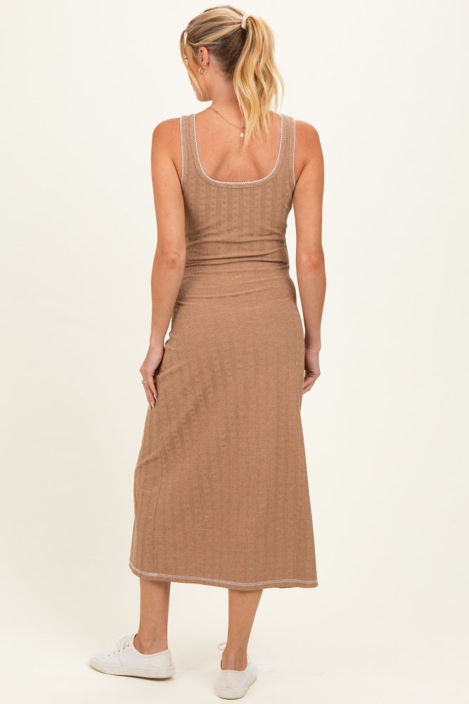 Tan Cable Knit Sleeveless Maternity Midi Dress