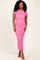 Pink Sheer Lace Overlay Short Sleeve Midi Dress