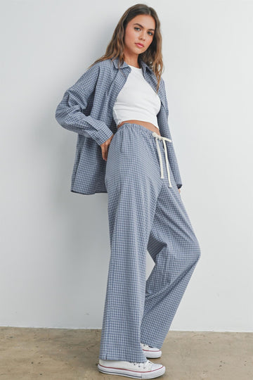 Blue Multi Drawstring Checkered Pants