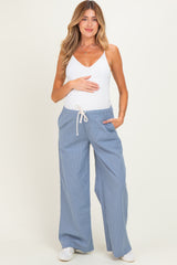 Blue Multi Drawstring Checkered Maternity Pants