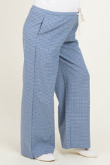 Blue Multi Drawstring Checkered Maternity Pants