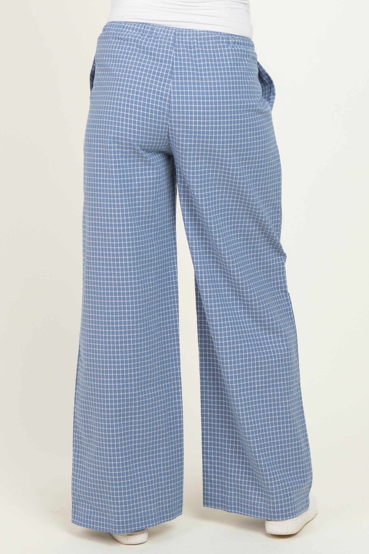 Blue Multi Drawstring Checkered Maternity Pants