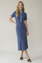 Dusty Navy Denim Contrast Collar Knit Midi Dress