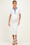 Off White Denim Contrast Collar Maternity Knit Midi Dress