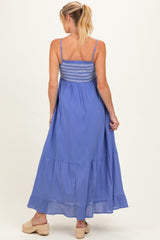 Capri Embroidered Smocked Maternity Maxi Dress