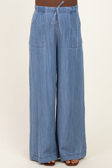Medium Wash Chambray Wide Leg Maternity Pants