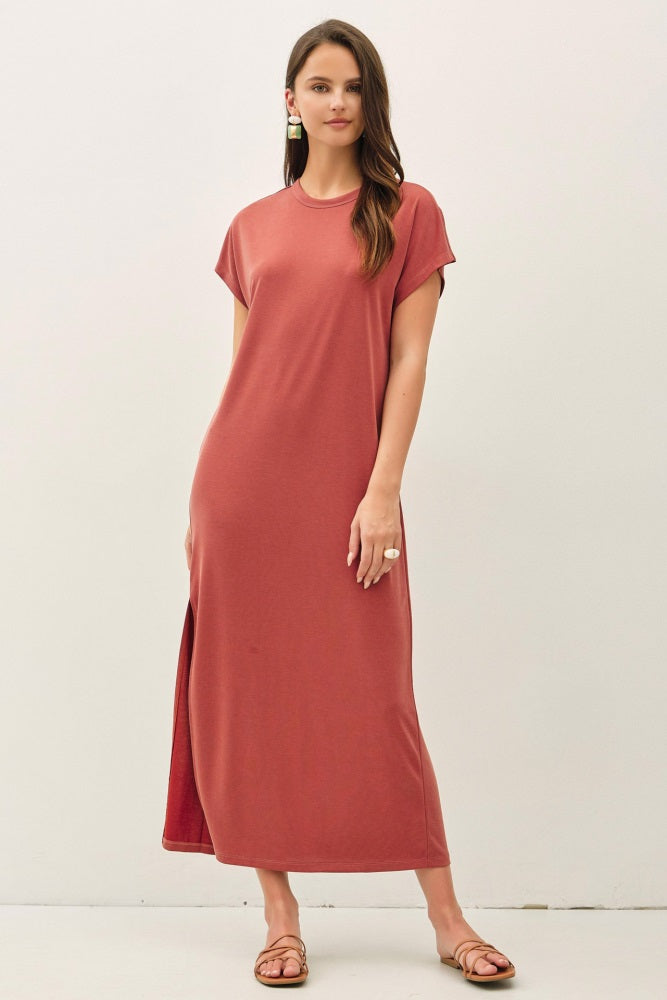 Brick Boxy Side Slit Maxi Dress