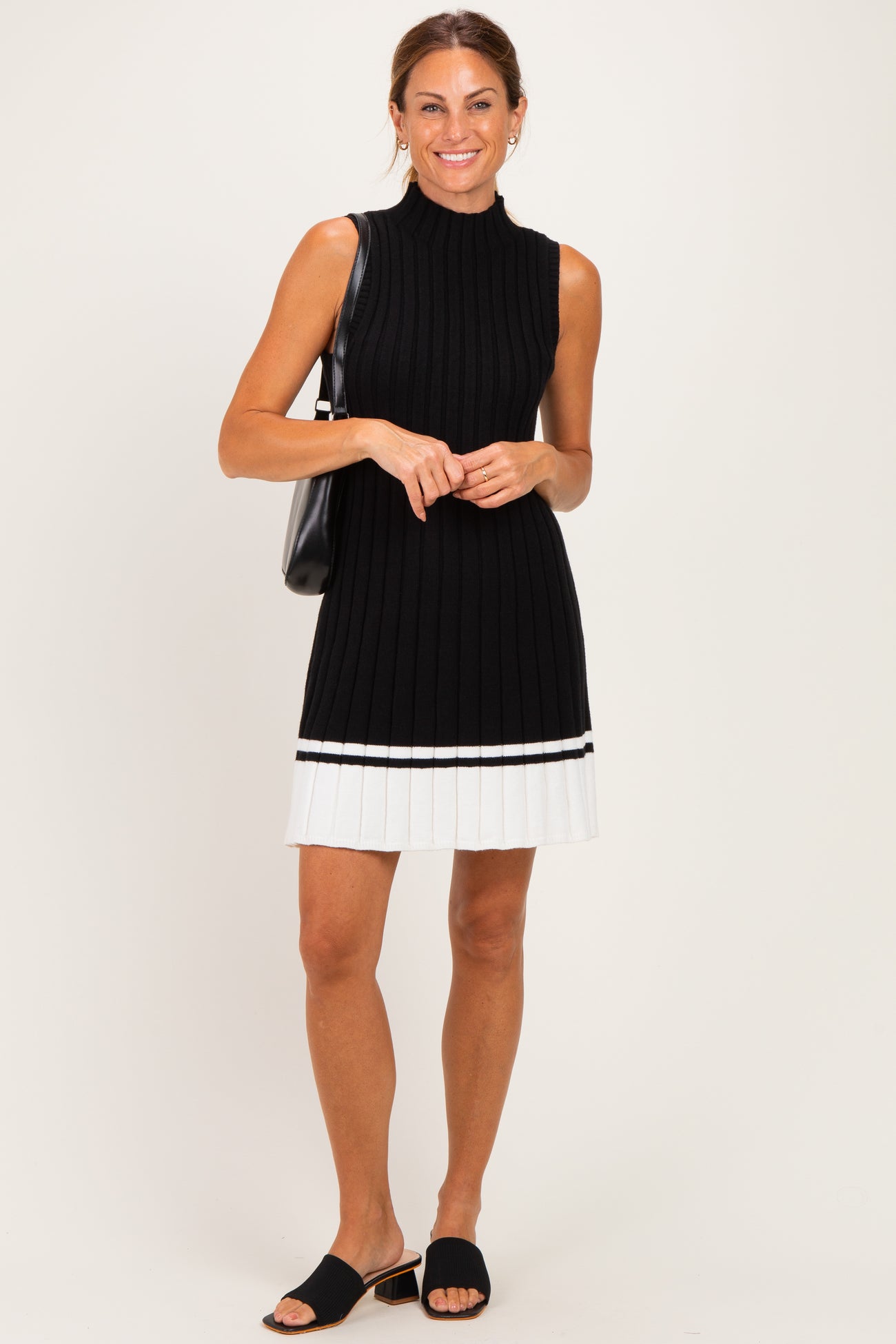 Black Colorblock Ribbed Knit Mini Dress