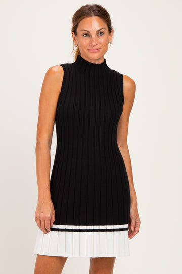 Black Colorblock Ribbed Knit Mini Dress