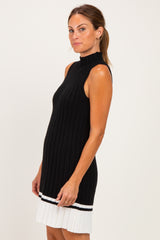 Black Colorblock Ribbed Knit Mini Dress