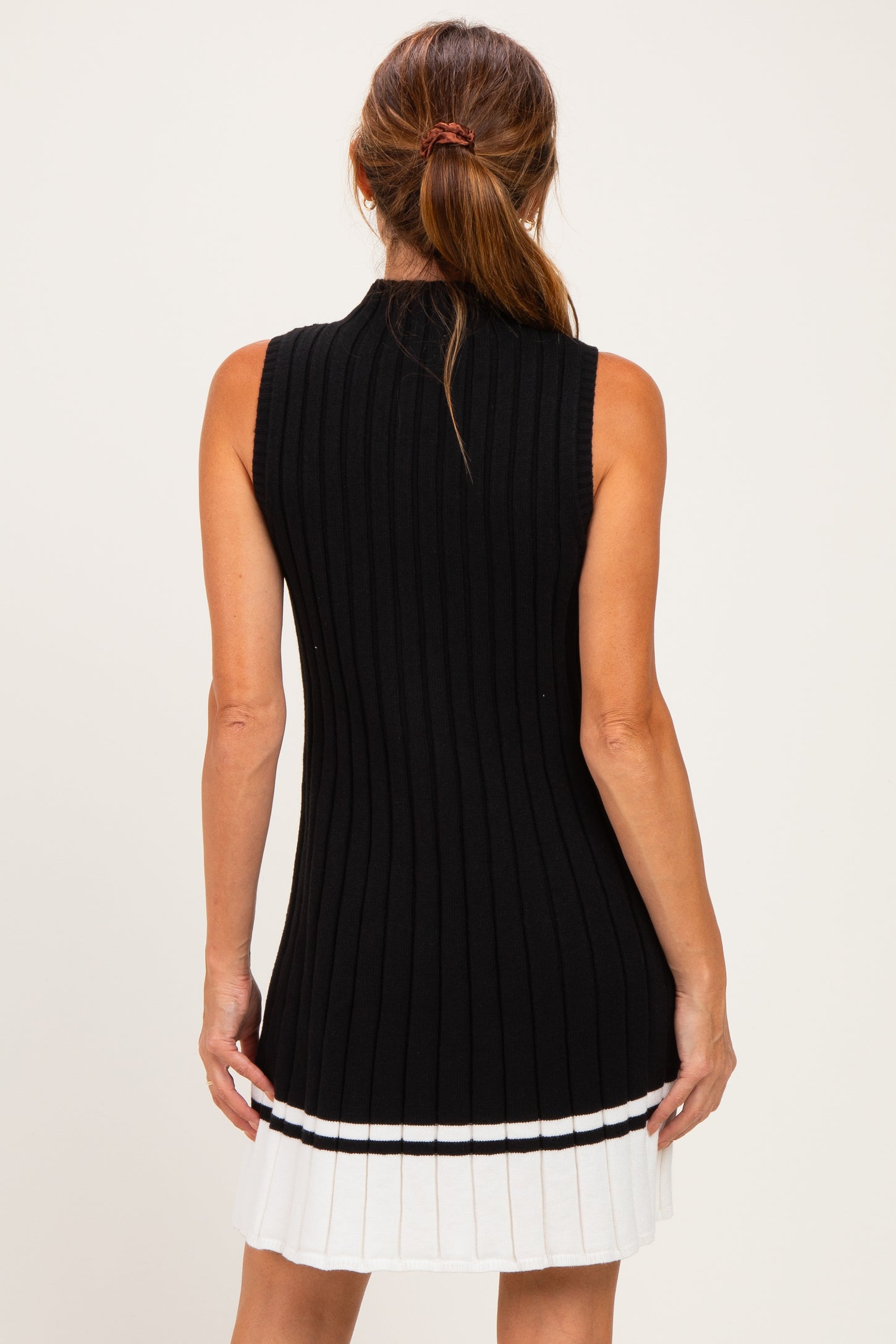 Black Colorblock Ribbed Knit Mini Dress