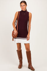 Burgundy Colorblock Ribbed Knit Mini Dress