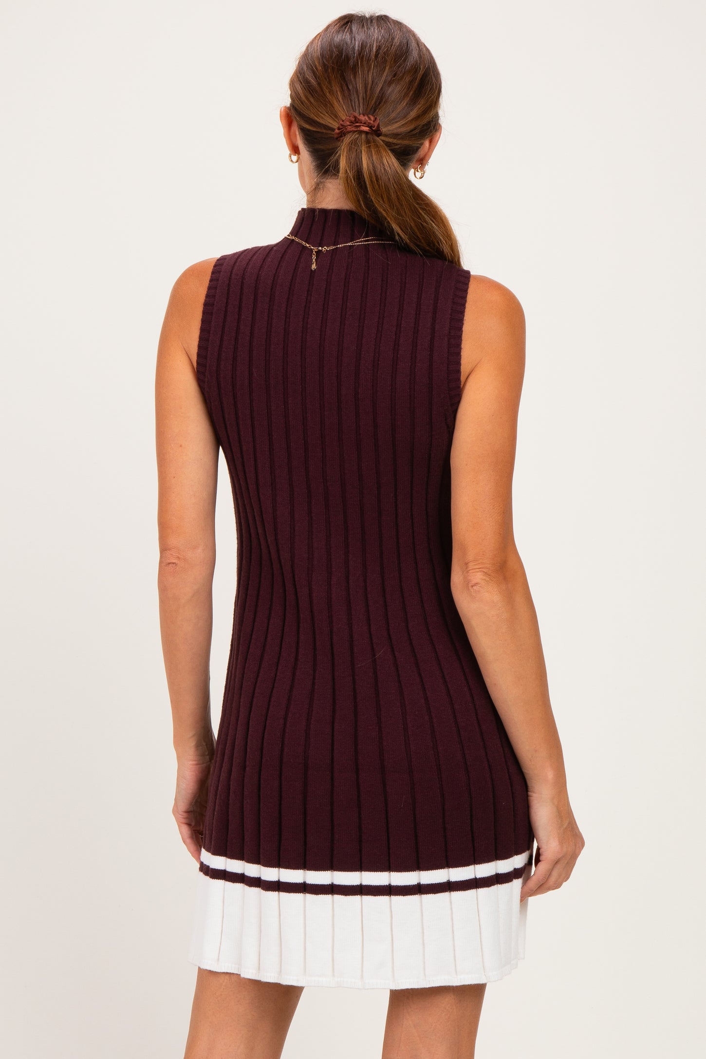 Burgundy Colorblock Ribbed Knit Mini Dress