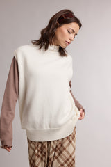 Off White Mock Neck Maternity Sweater Vest