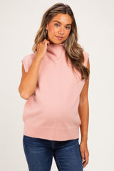 Ballet Pink Mock Neck Maternity Sweater Vest