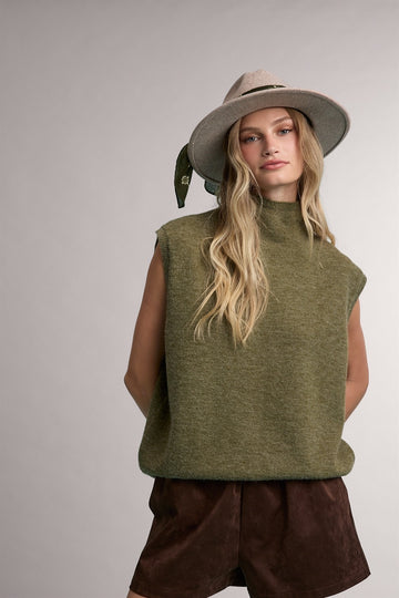 Olive Mock Neck Sweater Vest