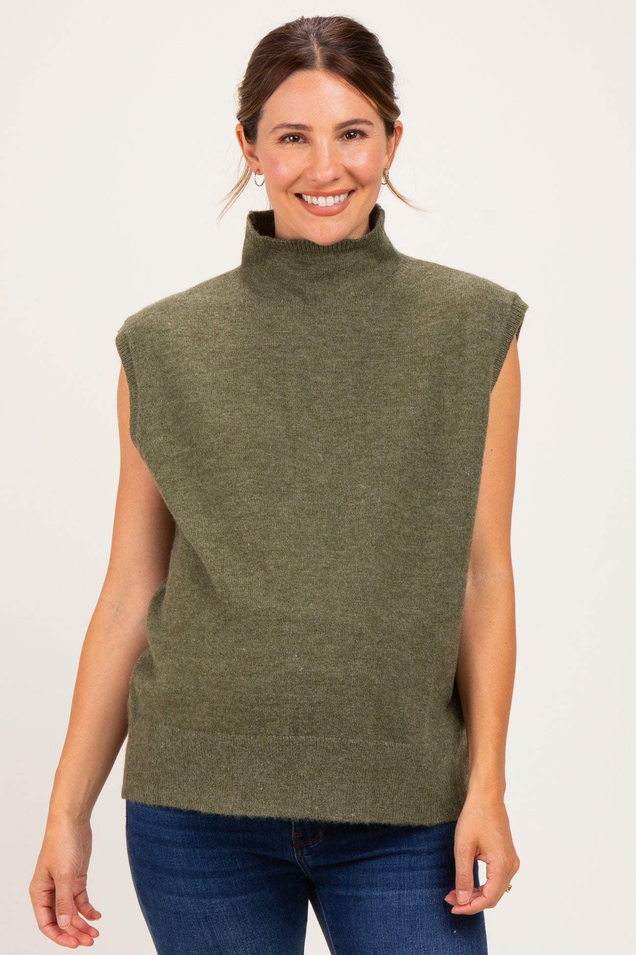Olive Mock Neck Maternity Sweater Vest