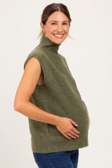Olive Mock Neck Maternity Sweater Vest