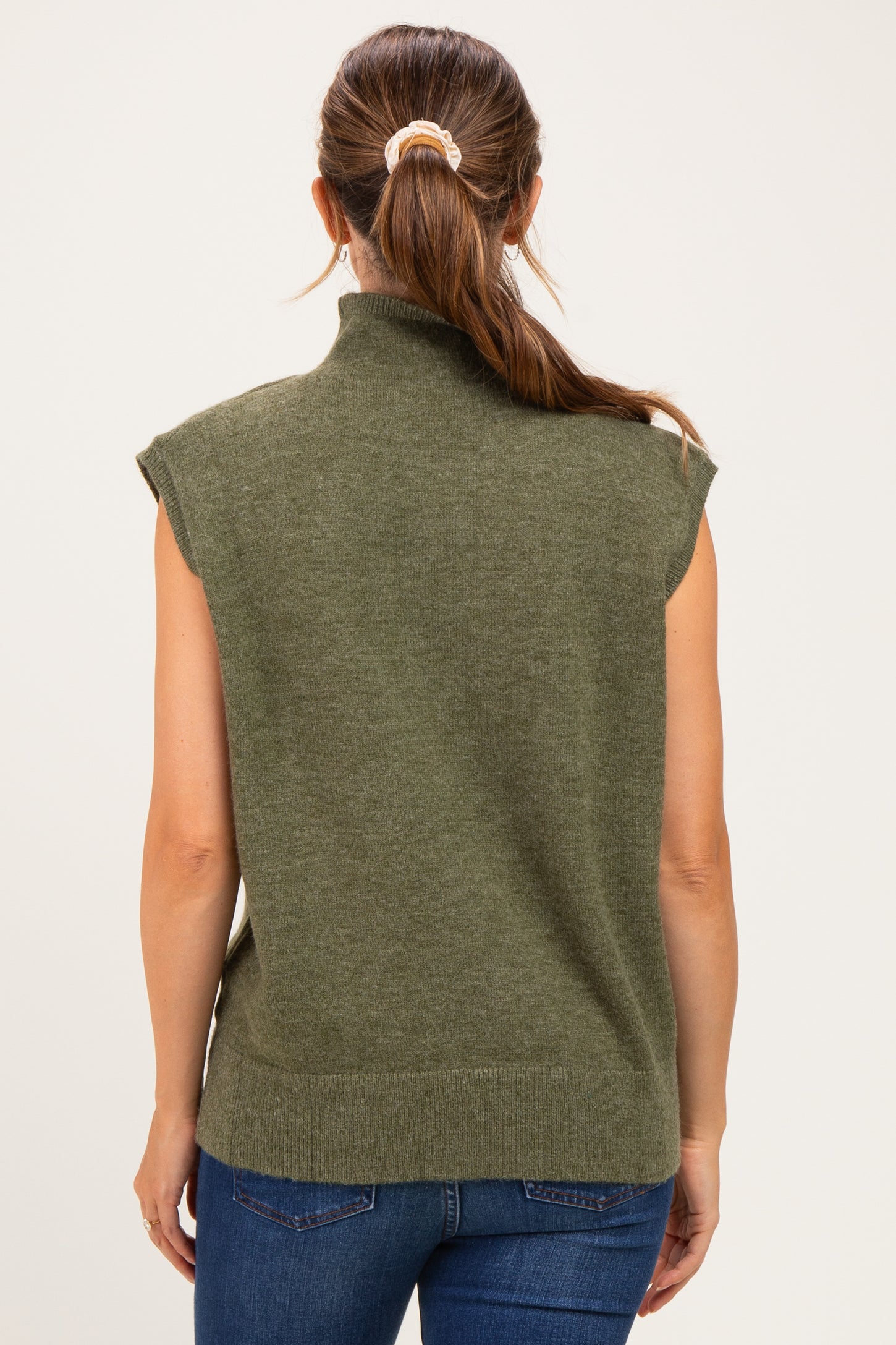 Olive Mock Neck Maternity Sweater Vest