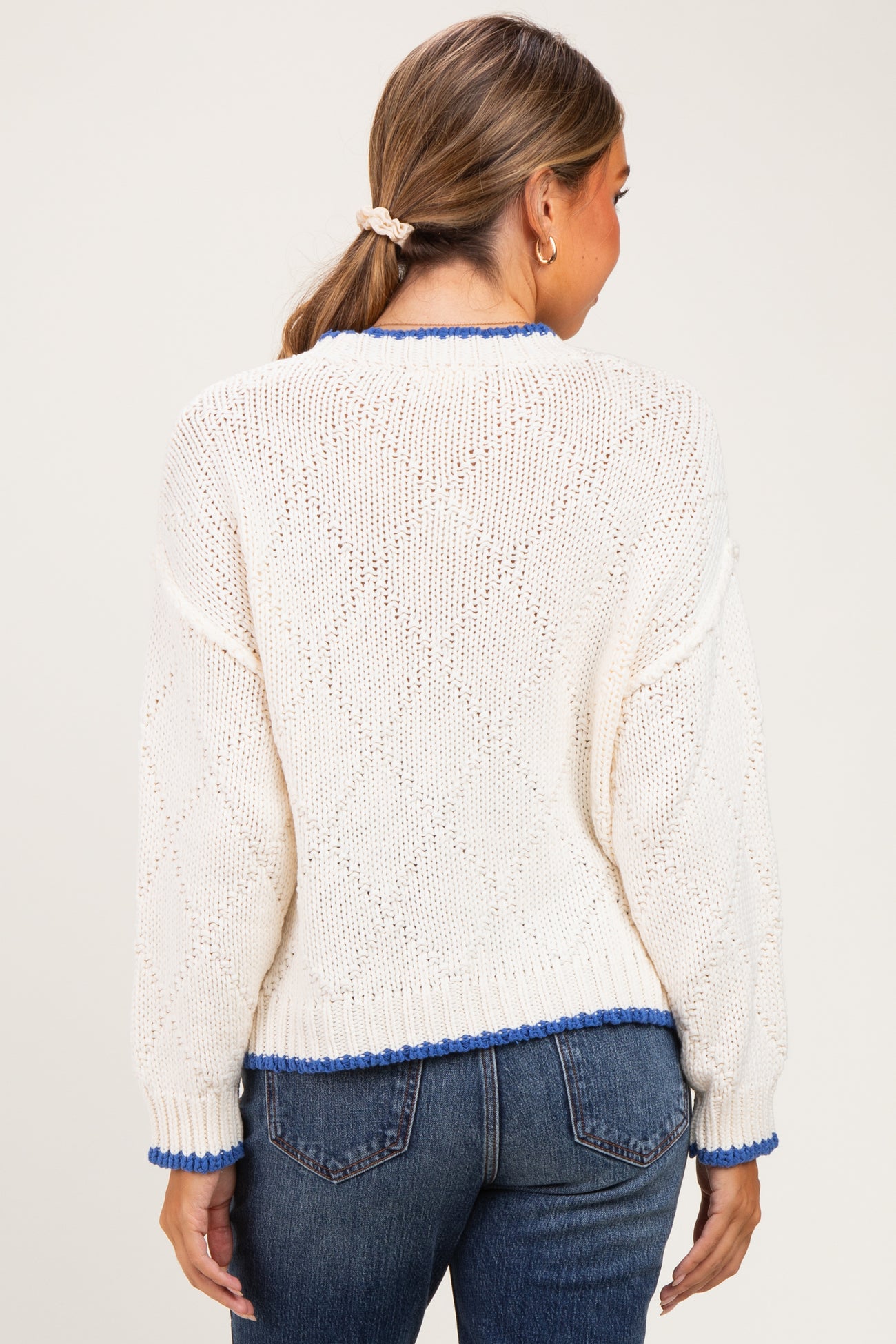 Cream Contrast Trim Pointelle Matenity Sweater