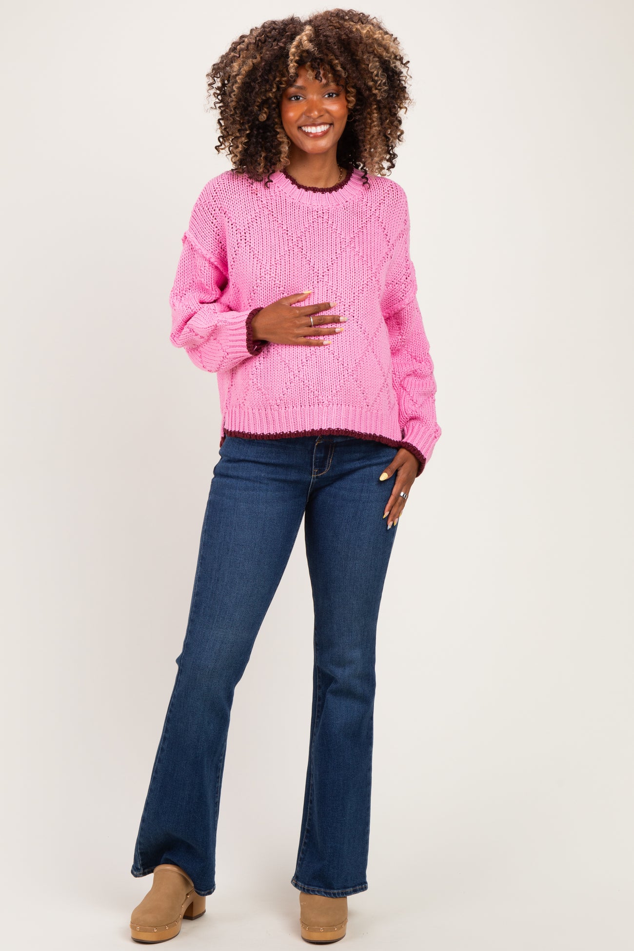 Hibiscus Contrast Trim Pointelle Matenity Sweater