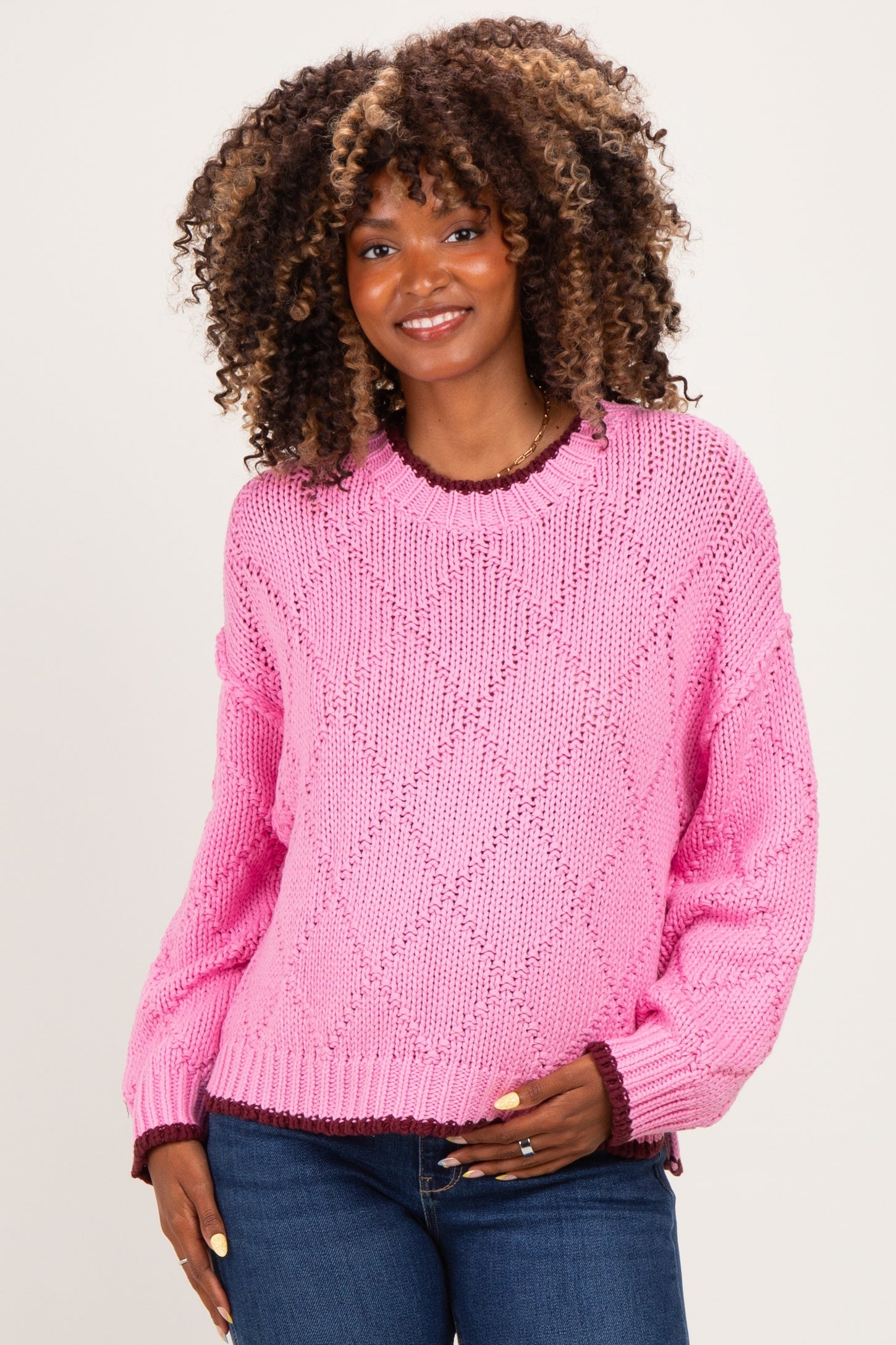Hibiscus Contrast Trim Pointelle Matenity Sweater