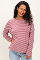 Burgundy Striped Oversized French Terry Maternity Top