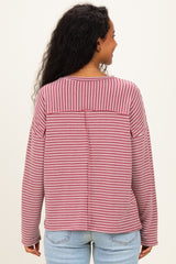 Burgundy Striped Oversized French Terry Maternity Top