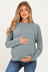 Olive Striped Oversized French Terry Maternity Top