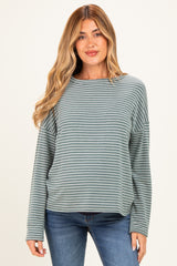 Olive Striped Oversized French Terry Maternity Top