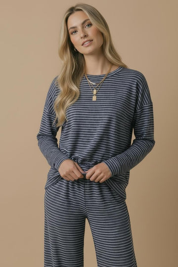 Navy Striped Oversized French Terry Top